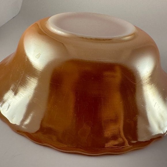 Anchor Hocking Fire King Peach Lustre Swirl Iridescent Serving Dish Bowl 8.5" - Picture 7 of 10